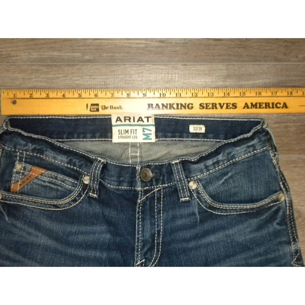 Ariat Jeans Mens 33x38 Blue M7 Rocker Stretch Coltrane Stackable Straight Slim - Picture 12 of 14